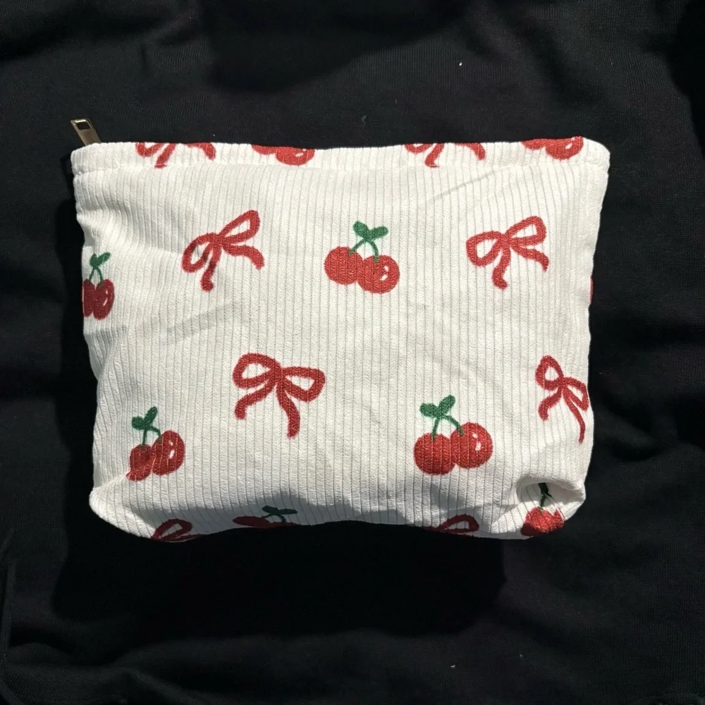 White and Red Makeup Organizer with Cherry Print